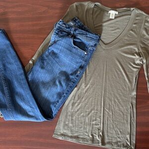 Bozzolo Olive Top + Simply Vera Skinny Jeans Set